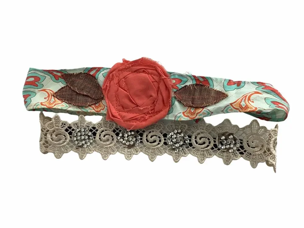 Girl’s 2 Floral & Lace Embellished Head Bands